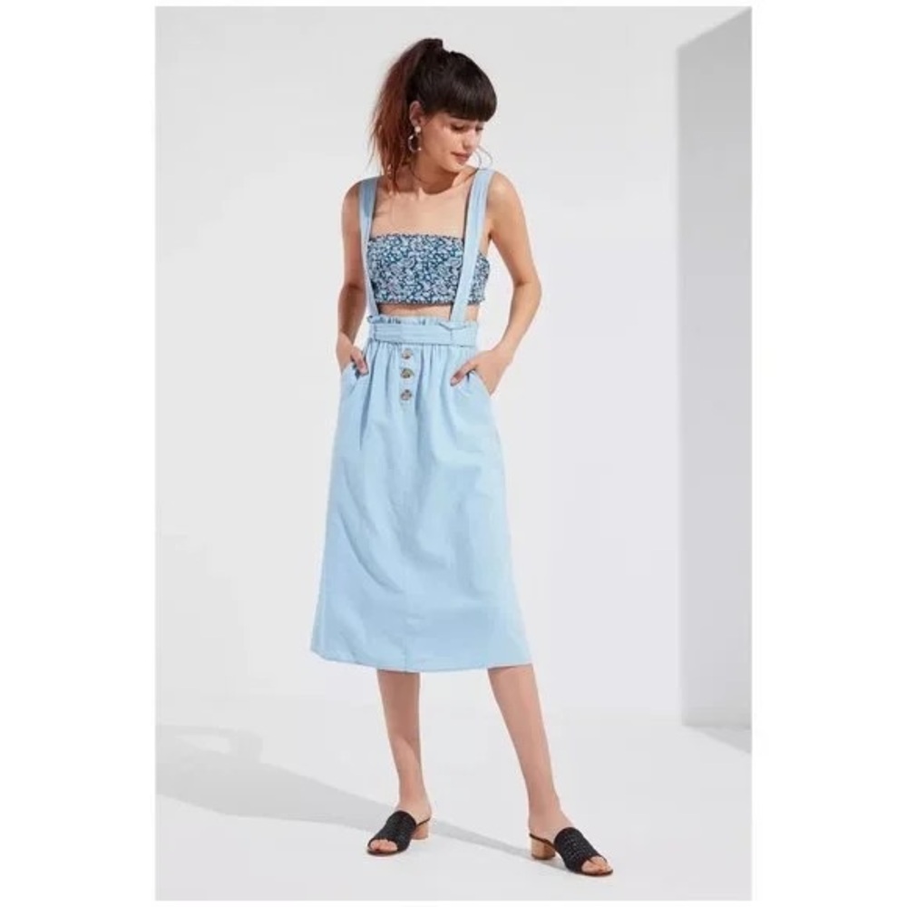 Urban Outfitters Blue linen midi skirt with suspenders EUC M